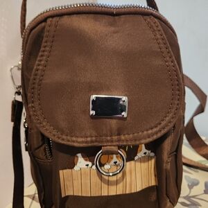 Cute Brown Crossbody With 3 Dogs On It.  E2